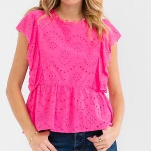 Eyelet & Ruffle 💯 Cotton Pink Top